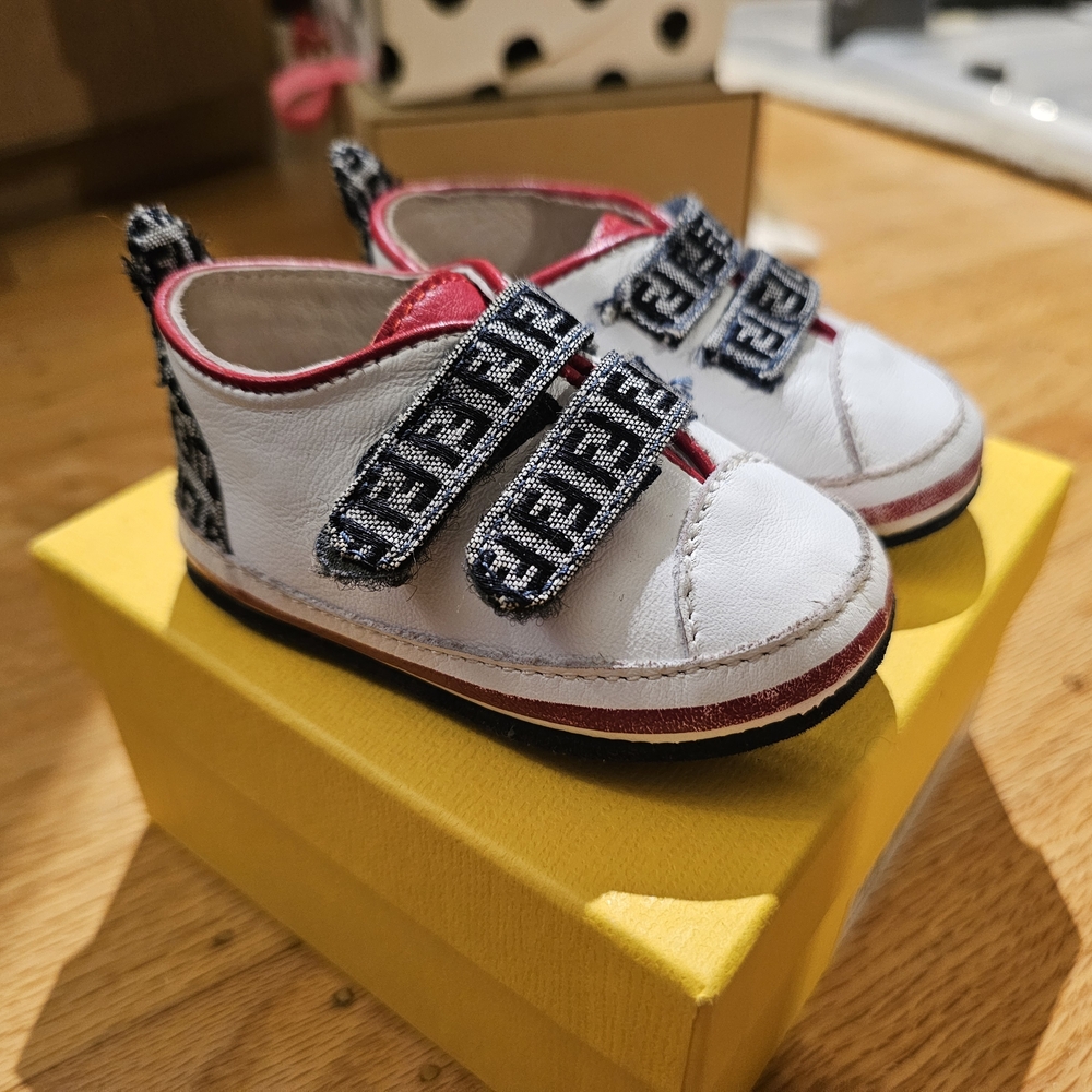 Fendi White and Red Baby Walker Shoes